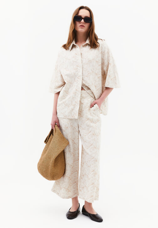 Çok Renkli Keten Karışımlı Culotte Pantolon