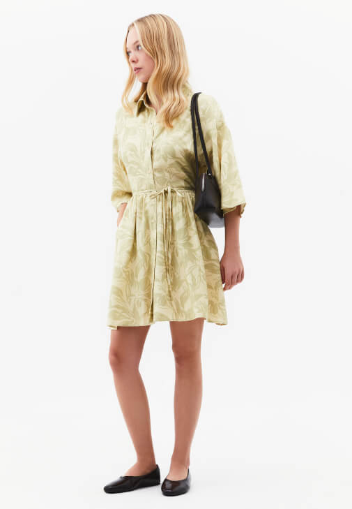 Çok Renkli Keten Karışımlı Gömlek Elbise