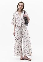 Bayan Çok Renkli Keten Karışımlı Wide-Leg Pantolon