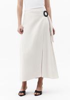 Bayan Krem Keten Karışımlı Uzun Etek