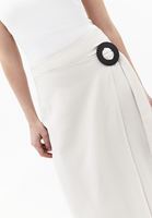 Bayan Krem Keten Karışımlı Uzun Etek