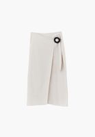 Bayan Krem Keten Karışımlı Uzun Etek