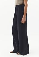 Bayan Siyah Keten Karışımlı Wide-Leg Pantolon