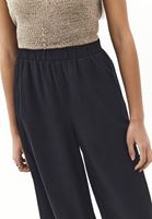 Bayan Siyah Keten Karışımlı Wide-Leg Pantolon