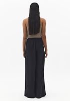 Bayan Siyah Keten Karışımlı Wide-Leg Pantolon