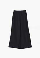 Bayan Siyah Keten Karışımlı Wide-Leg Pantolon