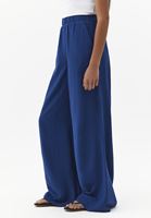 Bayan Lacivert Keten Karışımlı Wide-Leg Pantolon