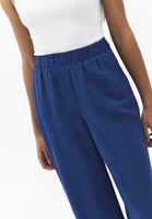 Bayan Lacivert Keten Karışımlı Wide-Leg Pantolon