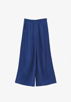 Bayan Lacivert Keten Karışımlı Wide-Leg Pantolon