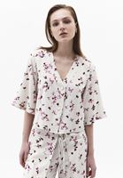 Bayan Çok Renkli Keten Karışımlı Bluz