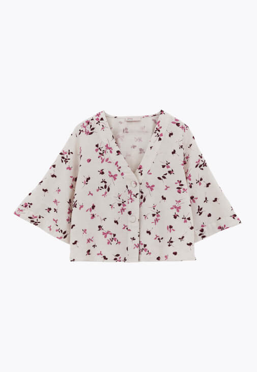 Desenli Bluz ve Pantolon Kombini