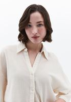 Bayan Bej Keten Karışımlı Oversize Gömlek