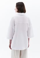 Bayan Beyaz Keten Karışımlı Oversize Gömlek