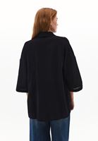 Bayan Siyah Keten Karışımlı Oversize Gömlek