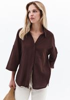 Bayan Kahverengi Keten Karışımlı Oversize Gömlek