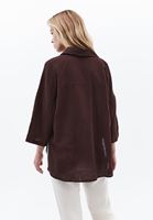 Bayan Kahverengi Keten Karışımlı Oversize Gömlek