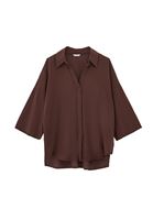 Bayan Kahverengi Keten Karışımlı Oversize Gömlek