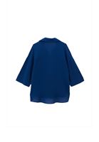 Bayan Mavi Keten Karışımlı Oversize Gömlek