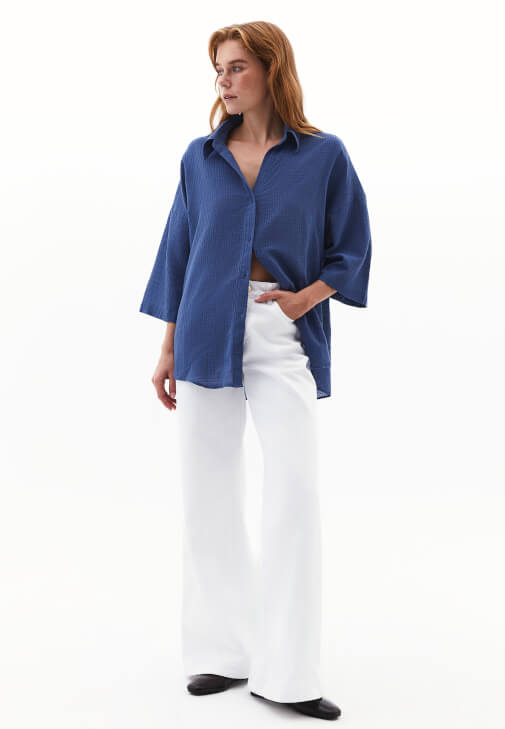 Keten Gömlek ve Yüksek Bel Pantolon Kombini