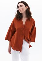 Bayan Kiremit Keten Karışımlı Oversize Gömlek