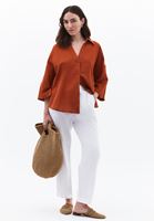 Bayan Kiremit Keten Karışımlı Oversize Gömlek