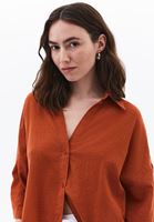 Bayan Kiremit Keten Karışımlı Oversize Gömlek