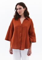 Bayan Kiremit Keten Karışımlı Oversize Gömlek