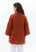 Bayan Kiremit Keten Karışımlı Oversize Gömlek