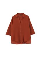 Bayan Kiremit Keten Karışımlı Oversize Gömlek