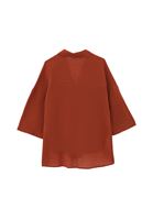 Bayan Kiremit Keten Karışımlı Oversize Gömlek