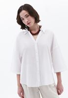 Bayan Beyaz Keten Karışımlı Oversize Gömlek