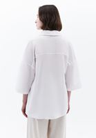 Bayan Beyaz Keten Karışımlı Oversize Gömlek