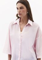 Bayan Pembe Keten Karışımlı Oversize Gömlek