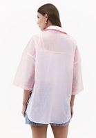 Bayan Pembe Keten Karışımlı Oversize Gömlek