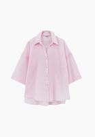 Bayan Pembe Keten Karışımlı Oversize Gömlek