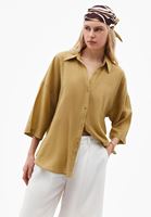 Bayan Yeşil Keten Karışımlı Oversize Gömlek