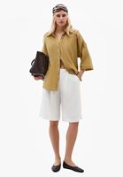 Bayan Yeşil Keten Karışımlı Oversize Gömlek