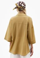 Bayan Yeşil Keten Karışımlı Oversize Gömlek