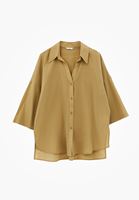 Bayan Yeşil Keten Karışımlı Oversize Gömlek