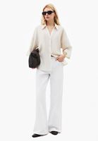 Bayan Bej Keten Karışımlı Oversize Gömlek