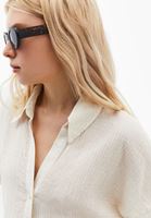 Bayan Bej Keten Karışımlı Oversize Gömlek