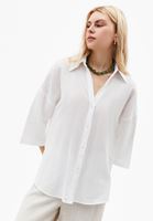 Bayan Beyaz Keten Karışımlı Oversize Gömlek