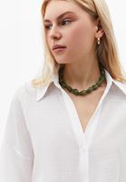 Bayan Beyaz Keten Karışımlı Oversize Gömlek