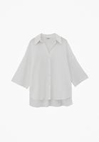 Bayan Beyaz Keten Karışımlı Oversize Gömlek