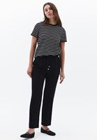 Bayan Siyah Keten Karışımlı Carrot-Fit Pantolon