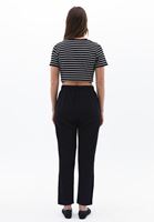 Bayan Siyah Keten Karışımlı Carrot-Fit Pantolon