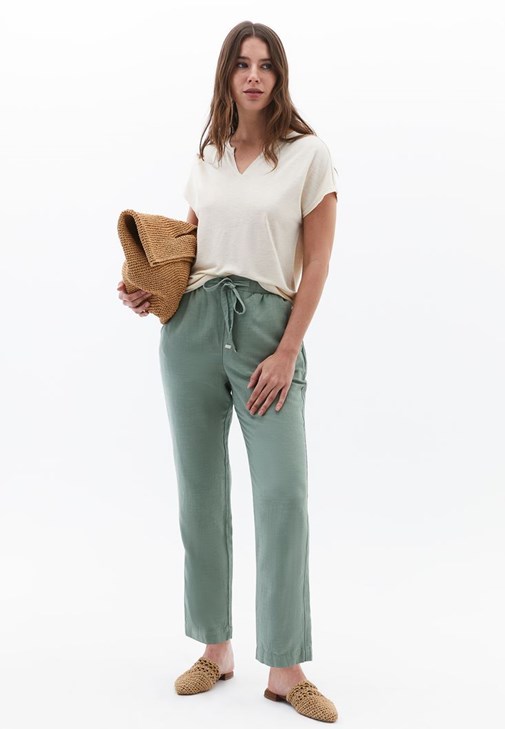  Keten Karışımlı Carrot-Fit Pantolon