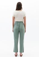 Bayan Yeşil Keten Karışımlı Carrot-Fit Pantolon