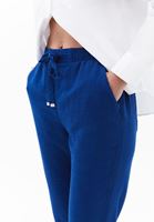 Bayan Mavi Keten Karışımlı Carrot-Fit Pantolon
