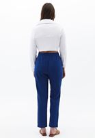 Bayan Mavi Keten Karışımlı Carrot-Fit Pantolon